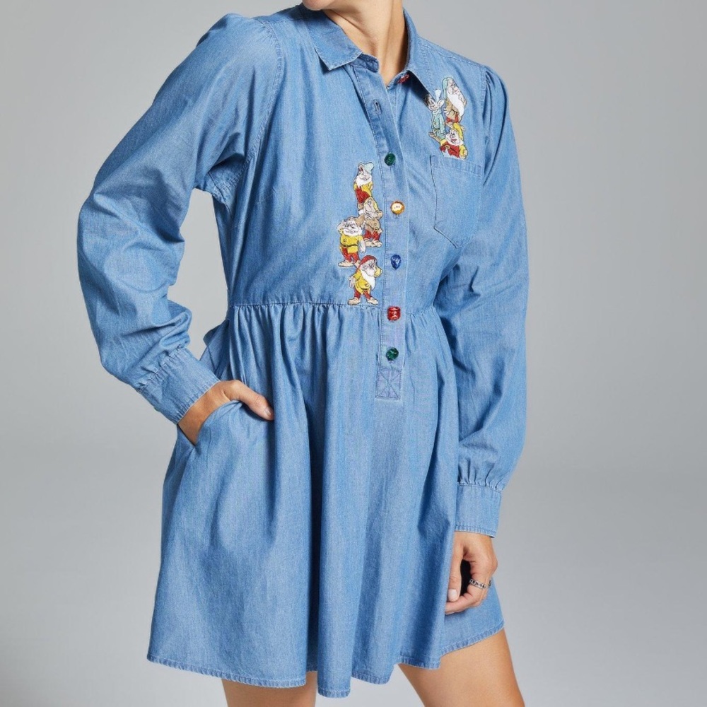 Disney Snow White and the Seven Dwarfs Portrait Denim Long-Sleeve Dress BoxLunch